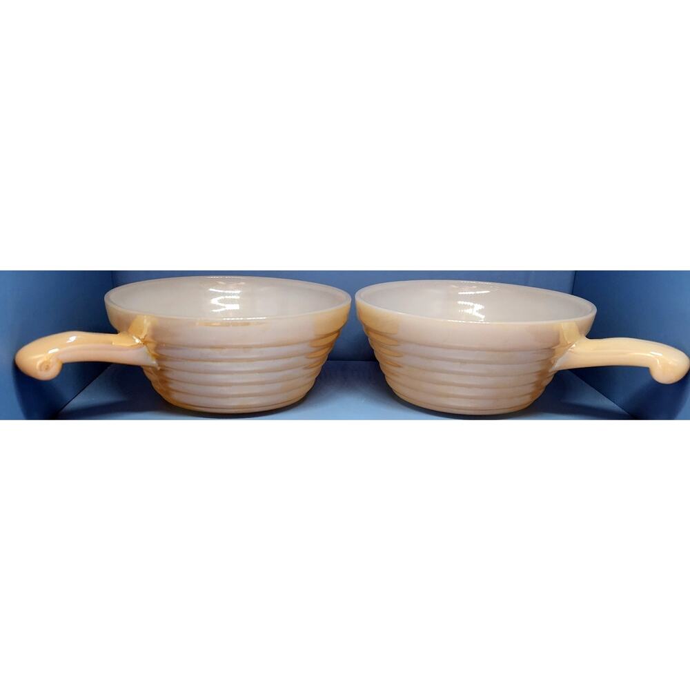 1950's Set Of 2 Fire King Peach Luster Bee Hive Bowl Oven Ware Vintage
